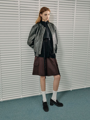 Penny Loafer Block-Heel Pumps, Black Textured, hi-res