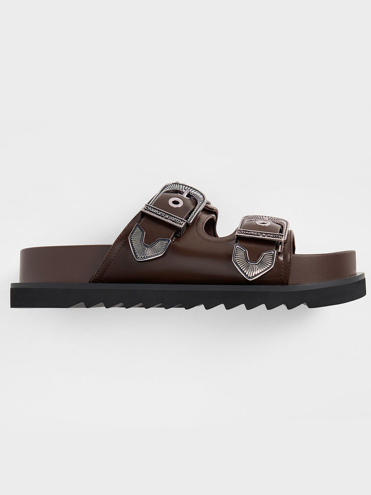 Kirke Buckled Double-Strap Sandals, Dark Brown, hi-res