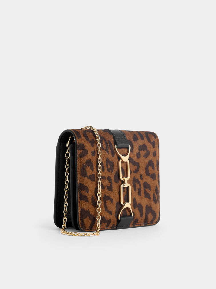 Agatha Leopard-Print Chain-Accent Card Holder, Multi, hi-res