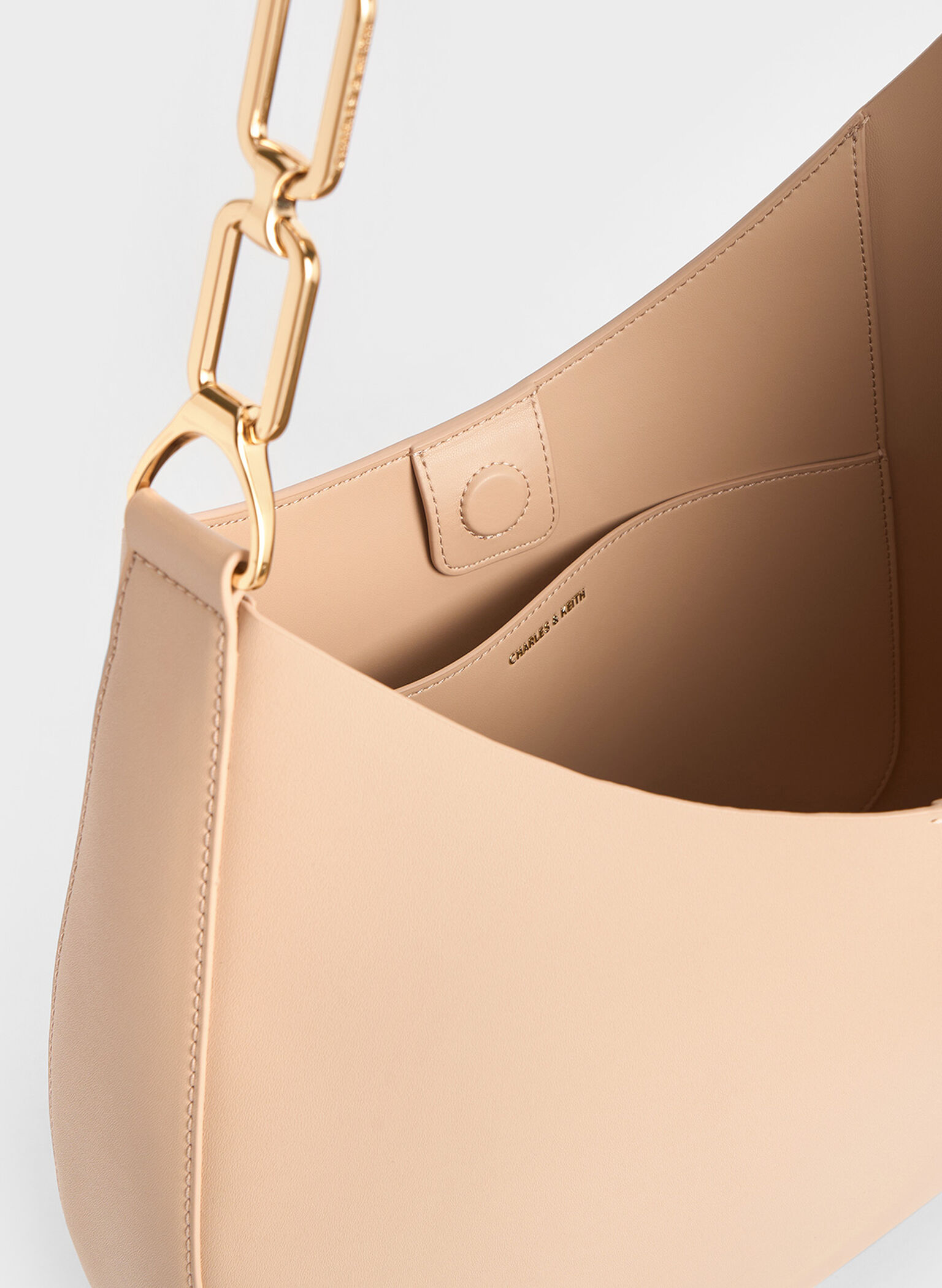 Agatha Chain-Accent Slouchy Hobo Bag, Beige, hi-res