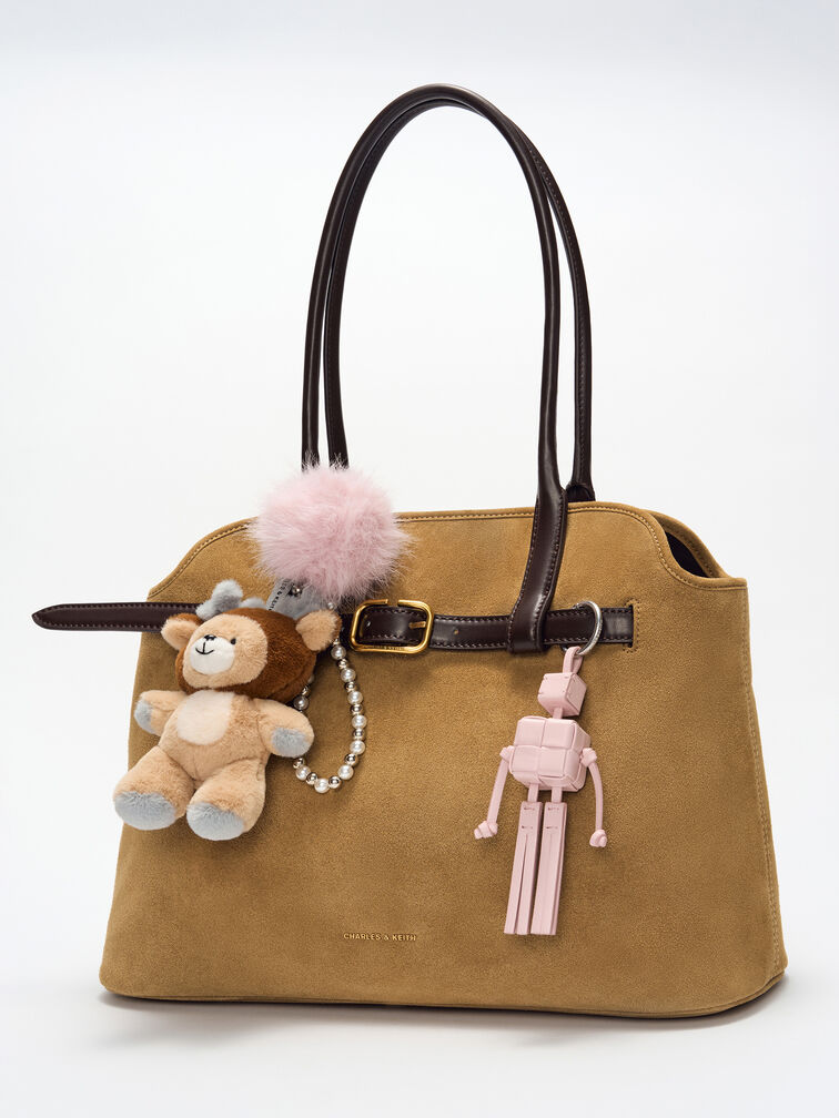 Pearl Beaded-Strap Furry Ball Charm, Cotton Candy Pink, hi-res