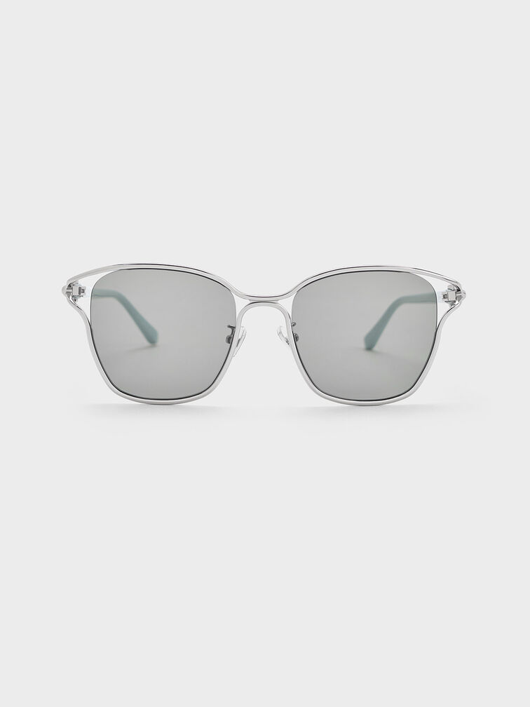 Recycled Acetate Sculptural-Knot Butterfly Sunglasses, Silver, hi-res