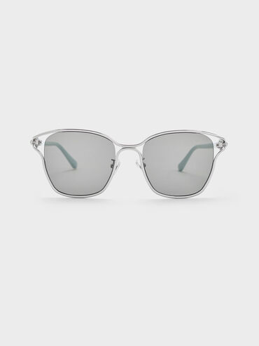 Recycled Acetate Sculptural-Knot Butterfly Sunglasses, Silver, hi-res