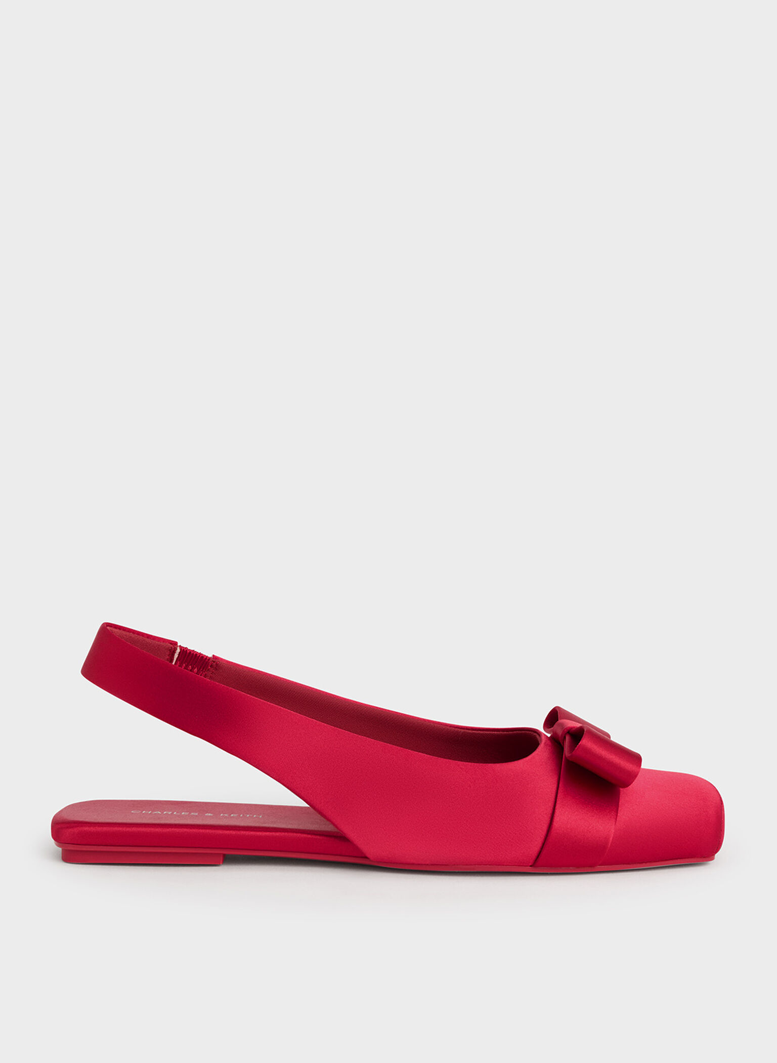 Satin Bow Slingback Ballet Flats, Red, hi-res