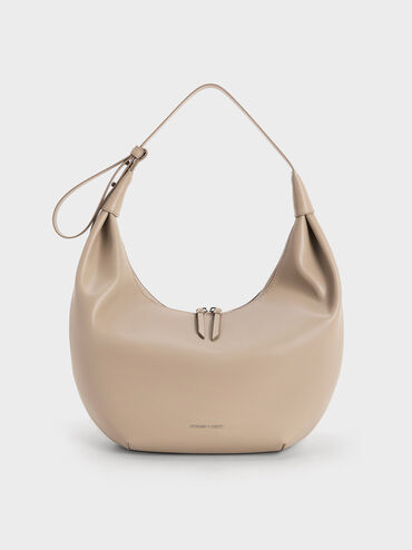 Odella Curved Hobo Bag, Taupe, hi-res