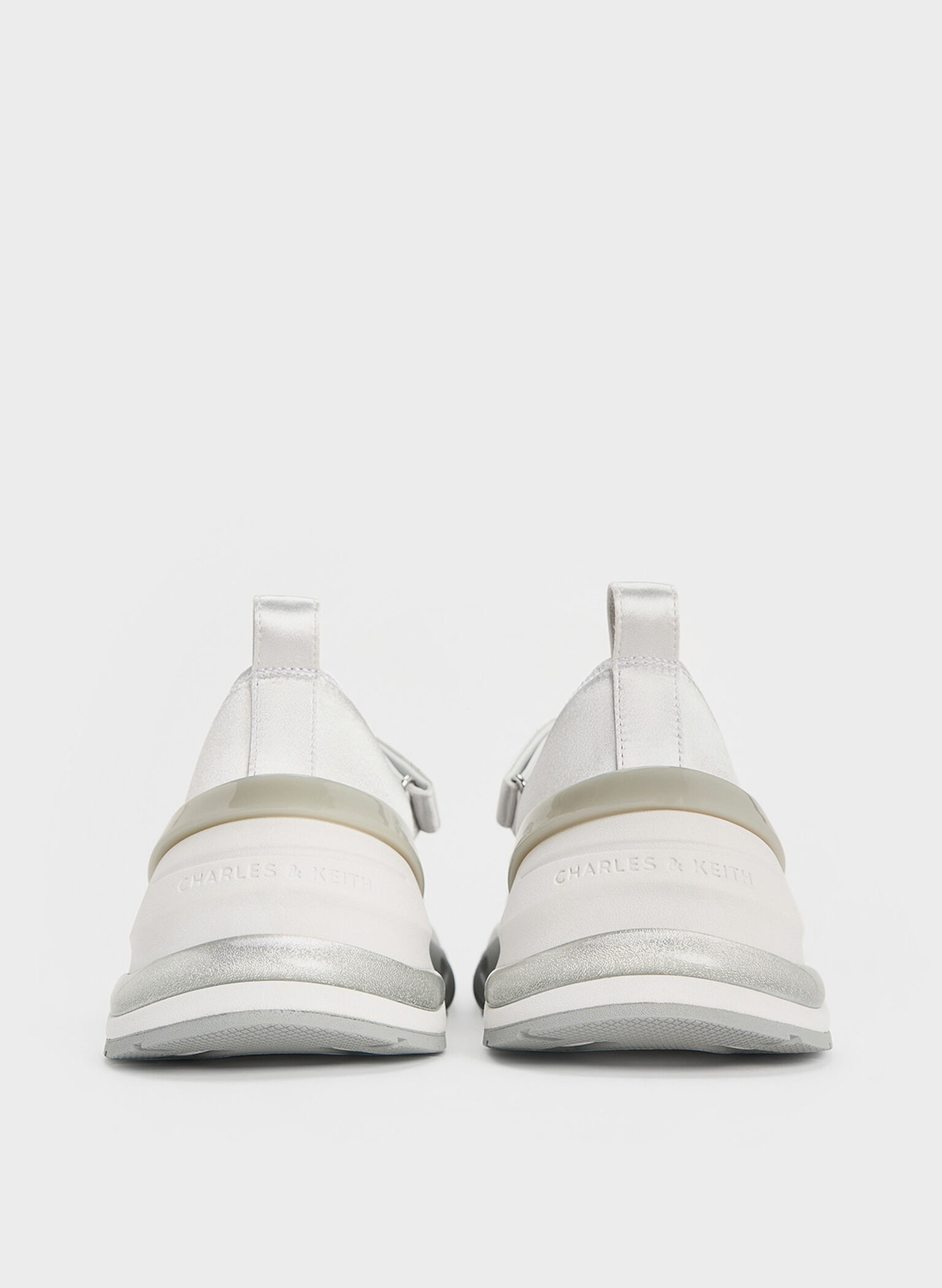 Satin Bow Two-Tone Mary Jane Sneakers, Silver, hi-res