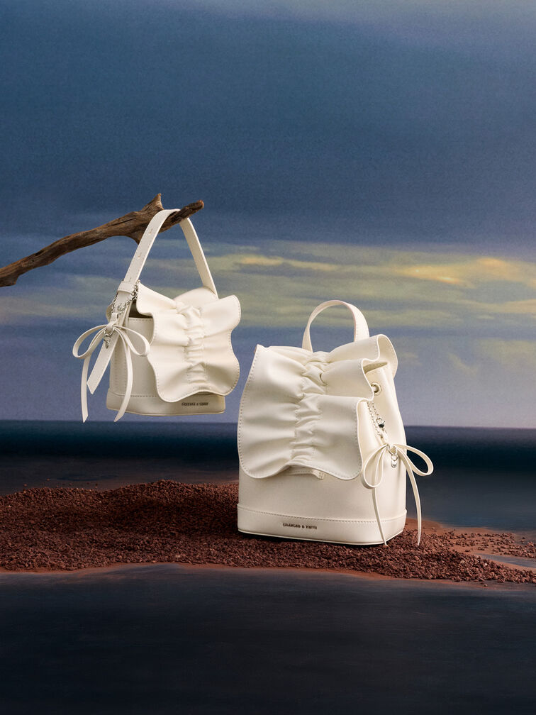 Kadee Ruched Bow-Charm Mini Bag, Cream, hi-res
