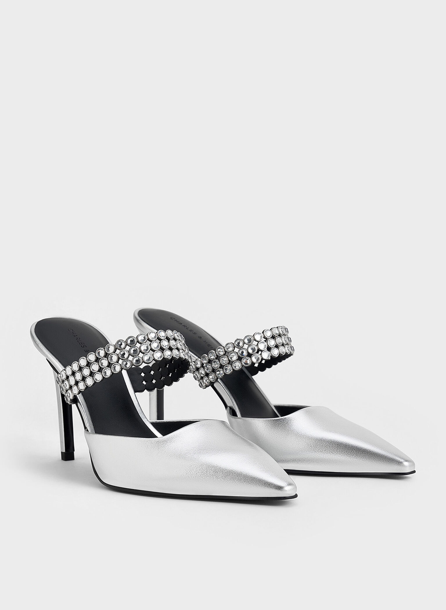Patent Crystal-Embellished Heeled Mules, Silver, hi-res