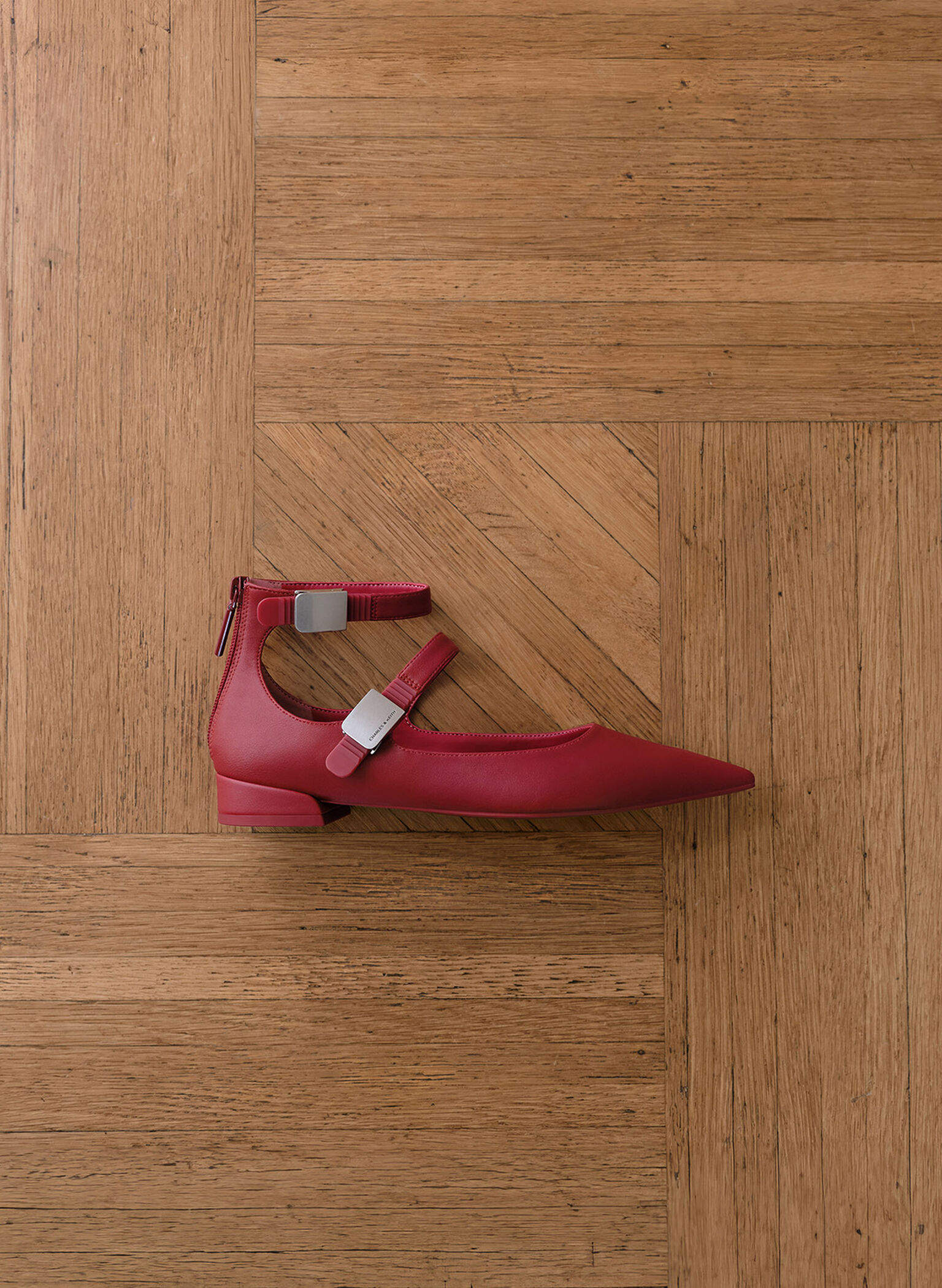 Robbie Pointed-Toe Mary Jane Flats, Red, hi-res