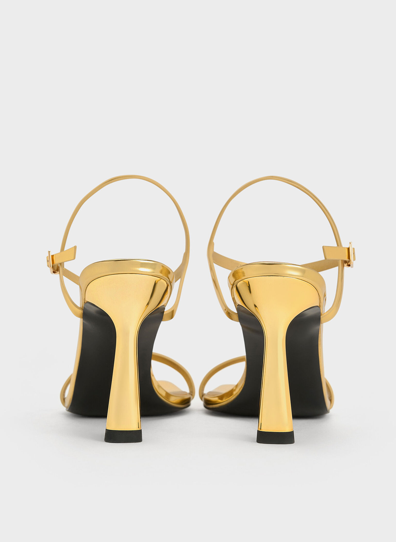Metallic Square-Toe Ankle-Strap Heeled Sandals, Gold, hi-res