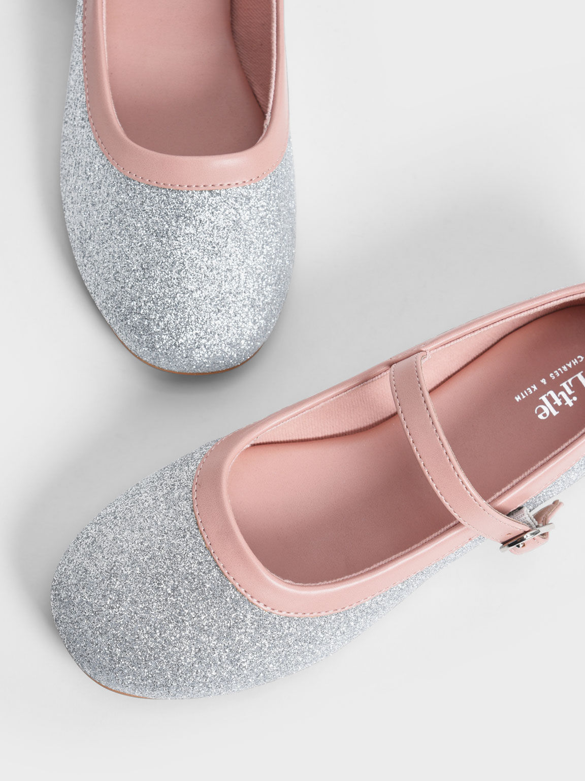 Girls' Two-Tone Glitter Mary Janes, Silver, hi-res