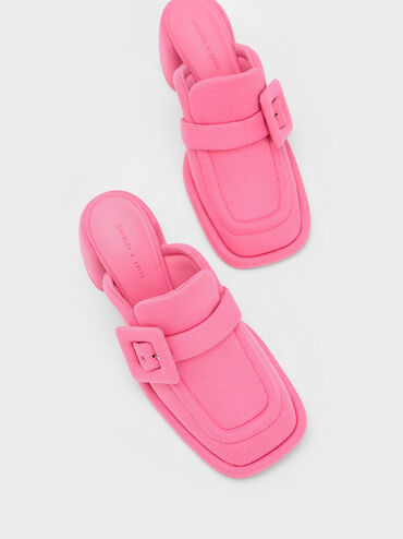 Sinead Woven Buckled Loafer Mules, Pink, hi-res