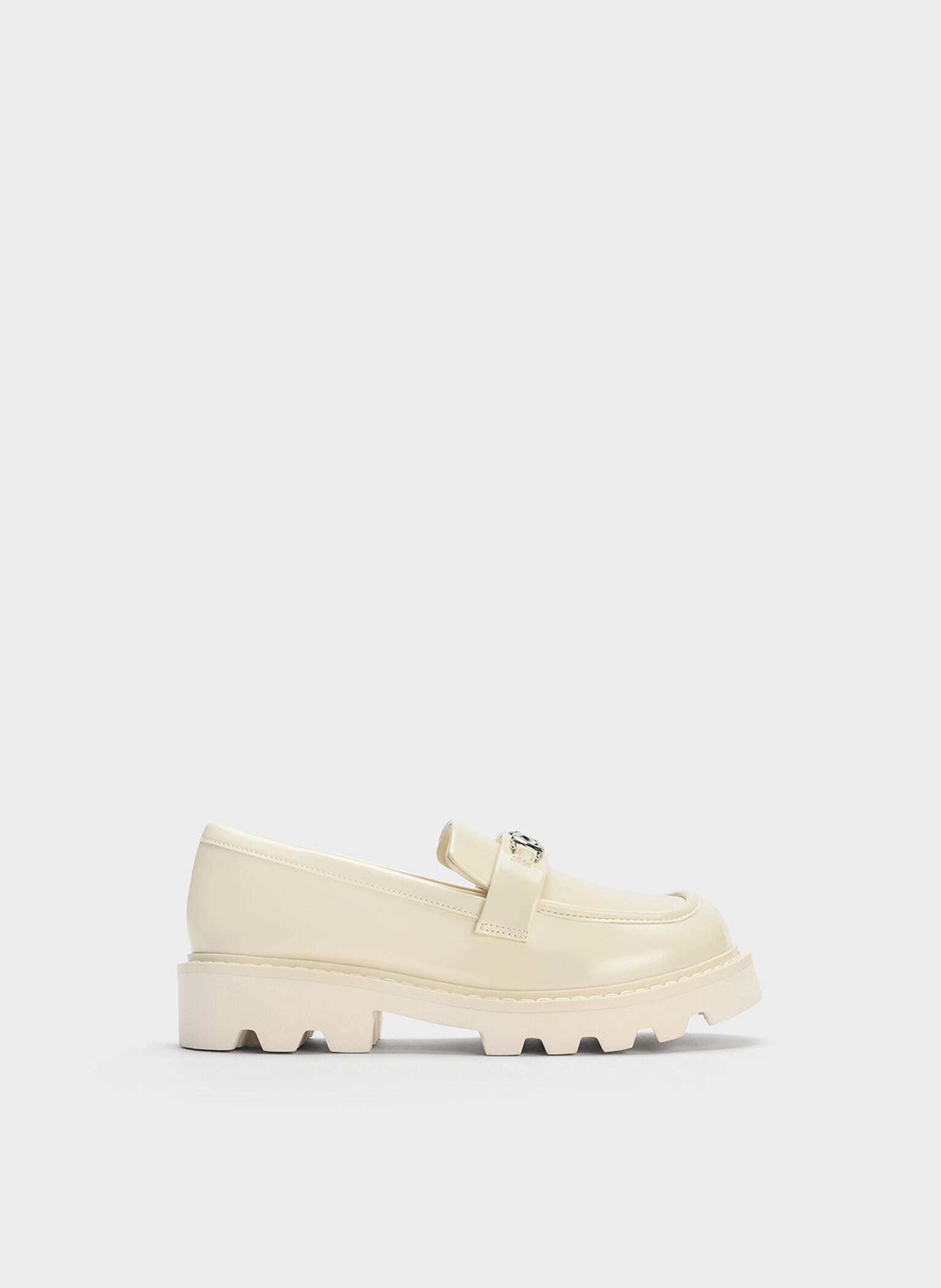Girls' Metallic Accent Chunky Loafers, Chalk, hi-res