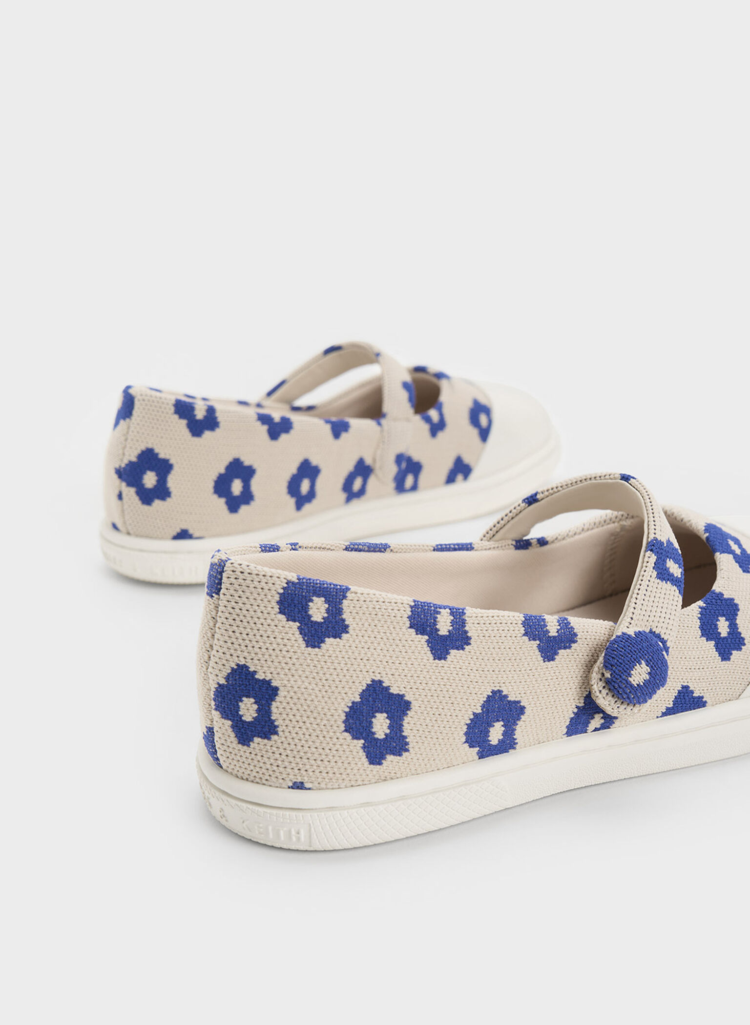 Girls' Toe-Cap Floral Print Mary Janes, Nude, hi-res
