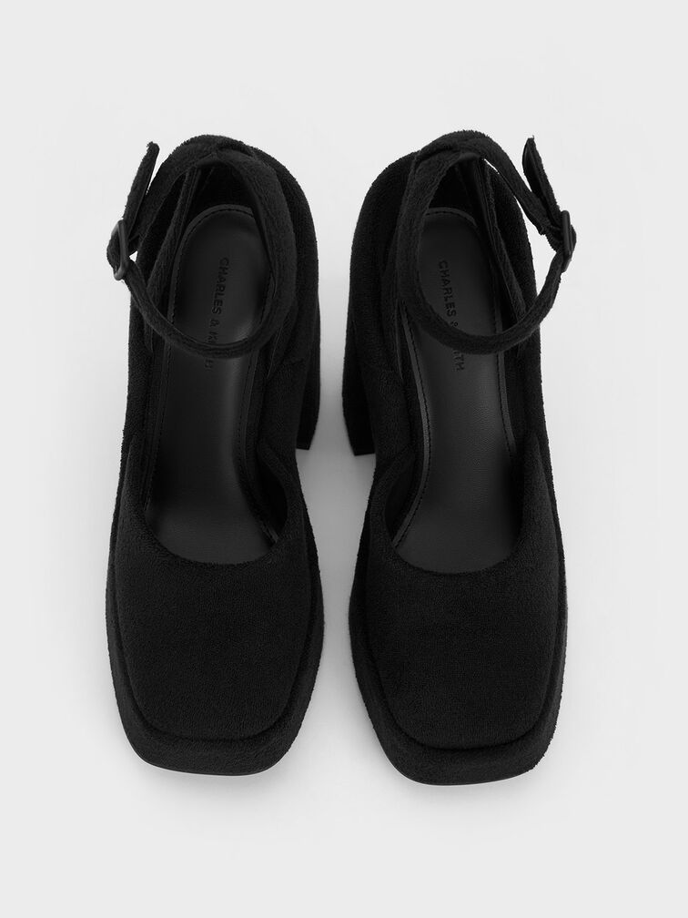 Loey Ankle-Strap Platform Pumps, Black Textured, hi-res