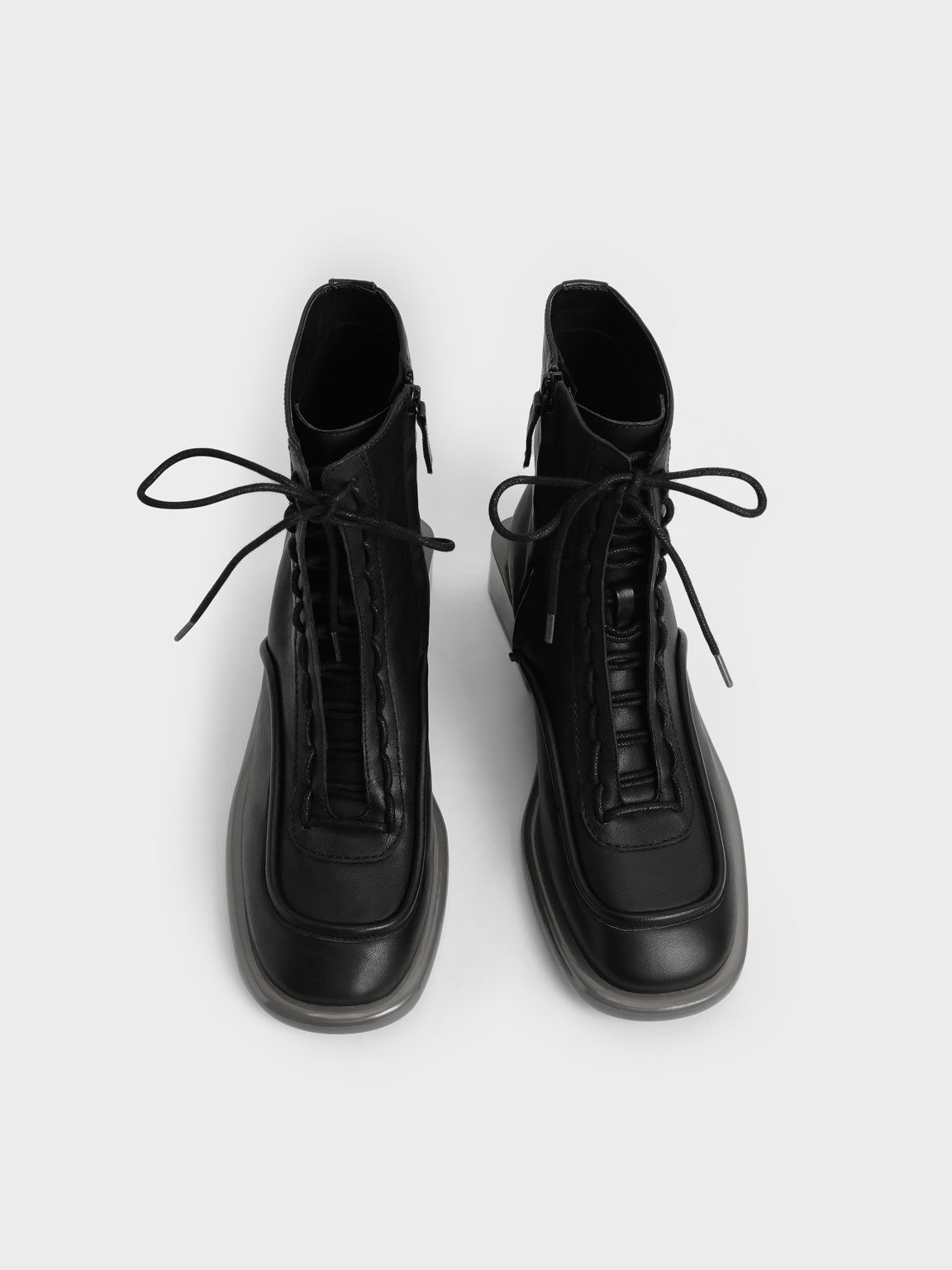 Fleur Leather Lace-Up Boots, Black, hi-res
