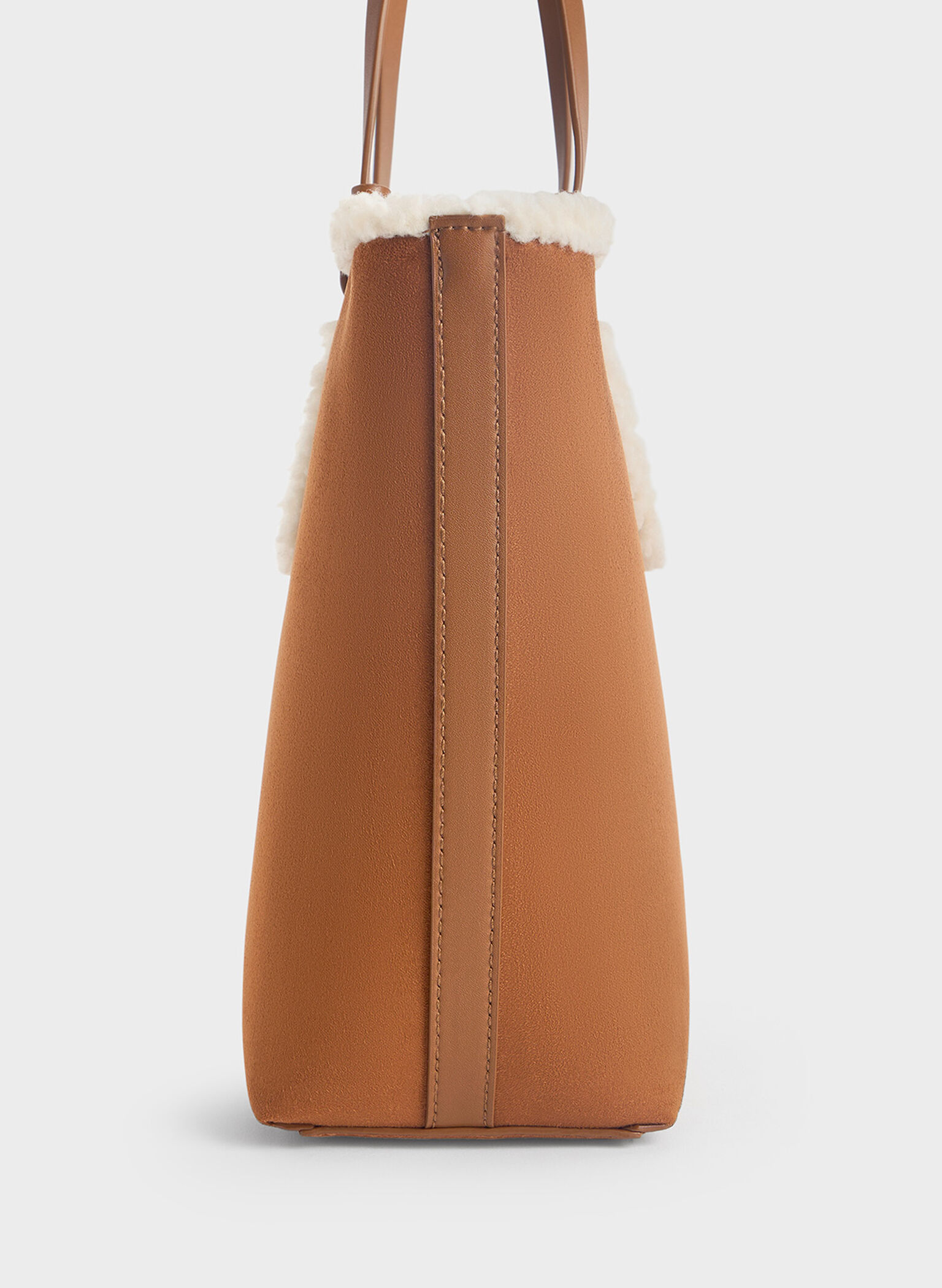 Noelle Faux Suede Fur-Trim Tote Bag, Brown, hi-res