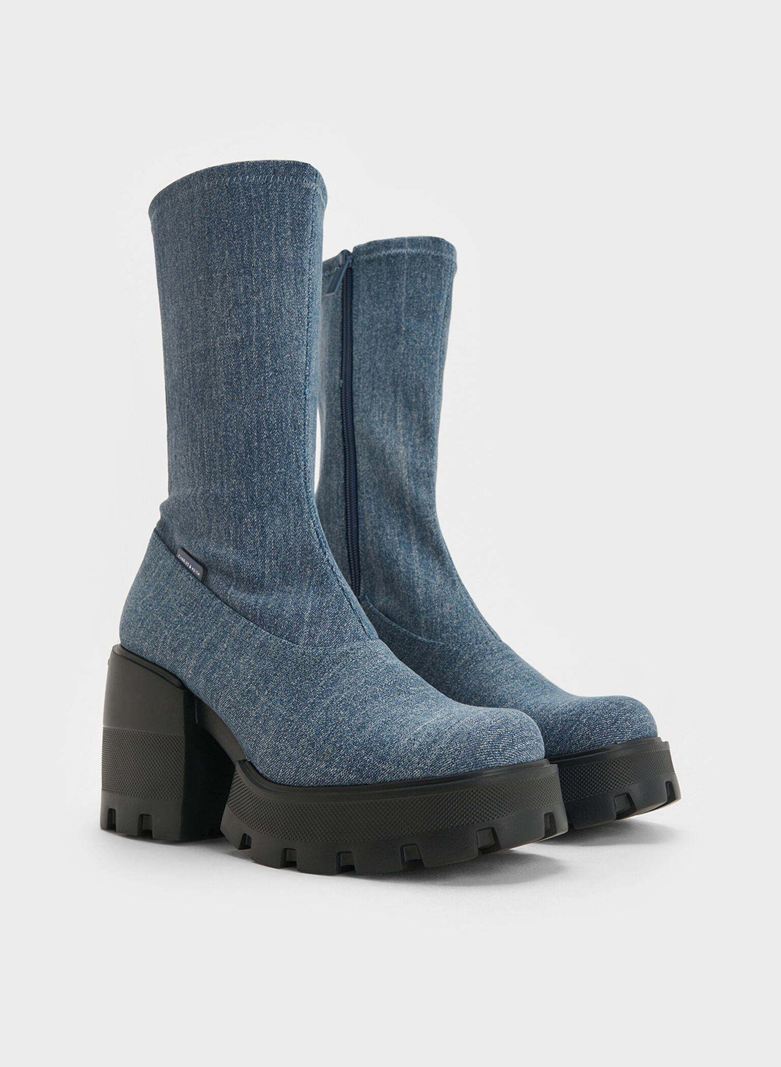 Denim Side-Zip Platform Calf Boots, Denim Blue, hi-res