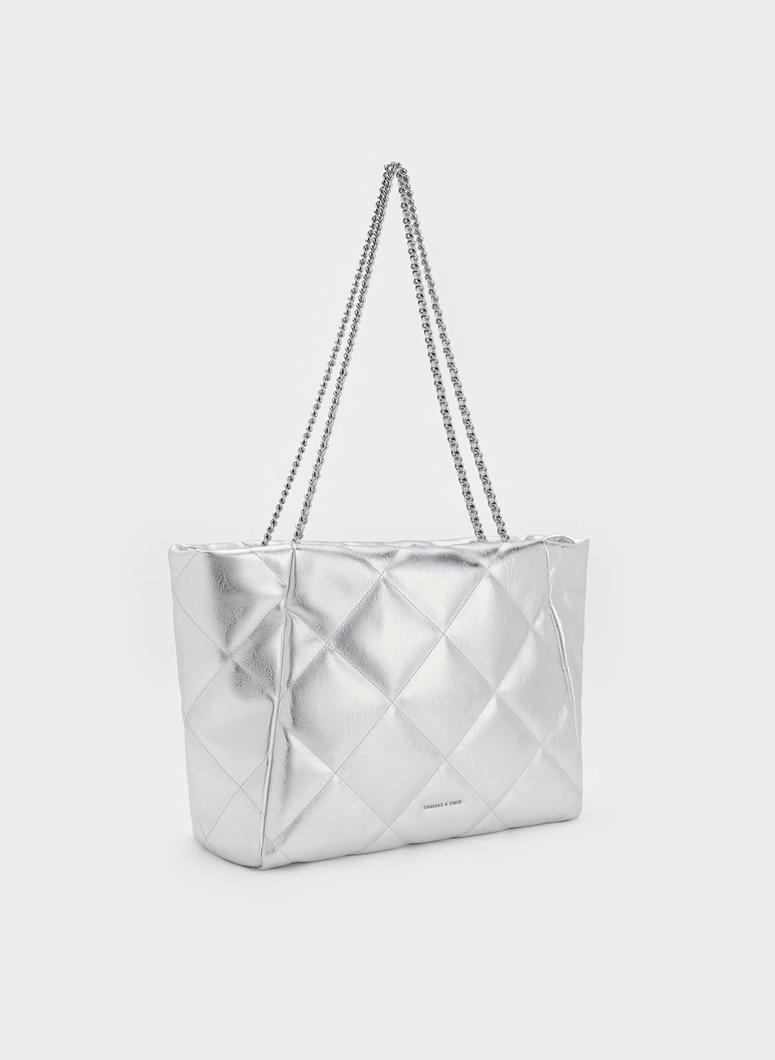 Apfra Metallic Quilted Chain-Handle Tote Bag, Silver, hi-res