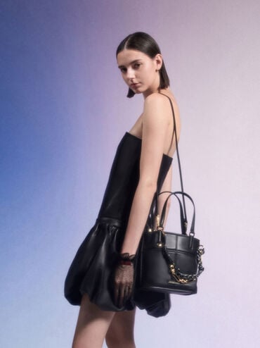 Addison Knotted-Rope Reversible Tote Bag, Black, hi-res