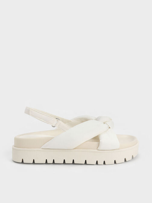 Nylon Knotted Flatform Sandals, White, hi-res