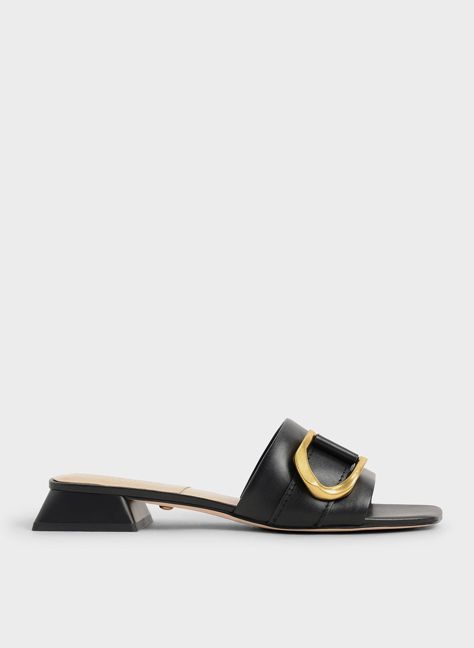 Gabine Buckled Leather Mules​, Black, hi-res