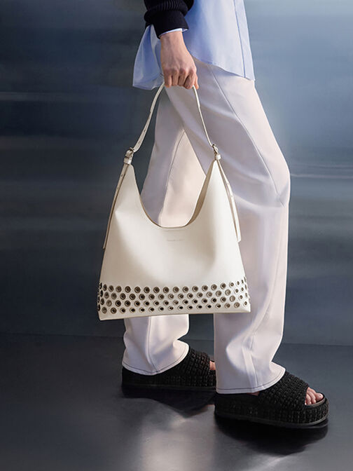 Liv Grommet Hobo Bag, Cream, hi-res