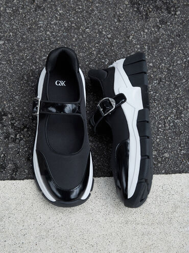Yunna Leather & Recycled Fabric Mary Jane Sneakers, Black, hi-res