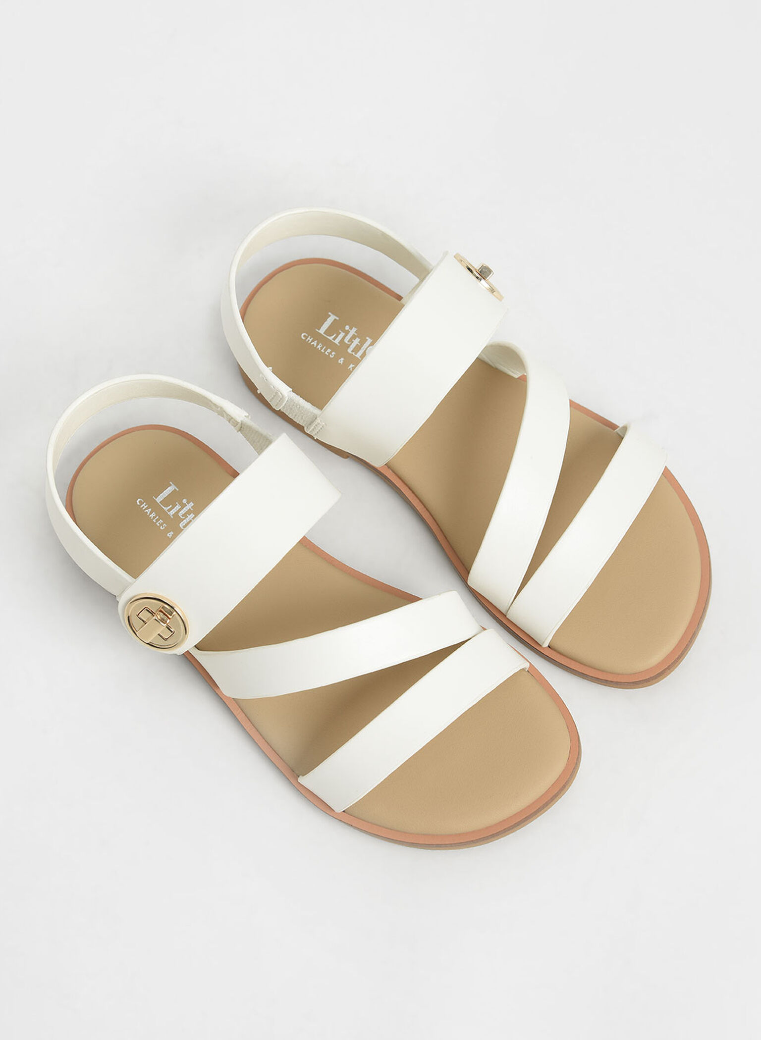 Girls' Yara Metallic Buckle Sandals, White, hi-res
