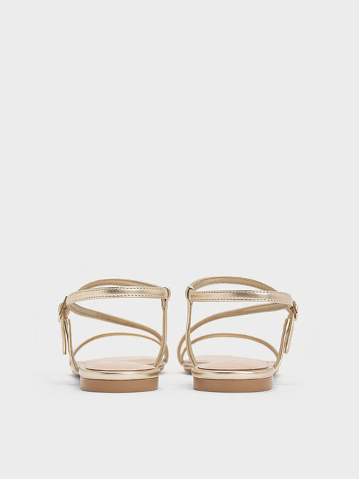 Metallic Ankle-Strap Sandals, Light Gold, hi-res