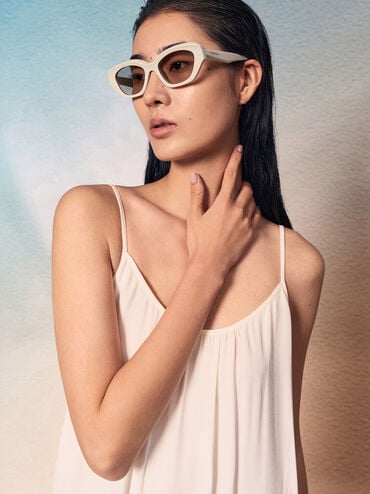 Onyx Recycled Acetate Cat-Eye Sunglasses, Chalk, hi-res