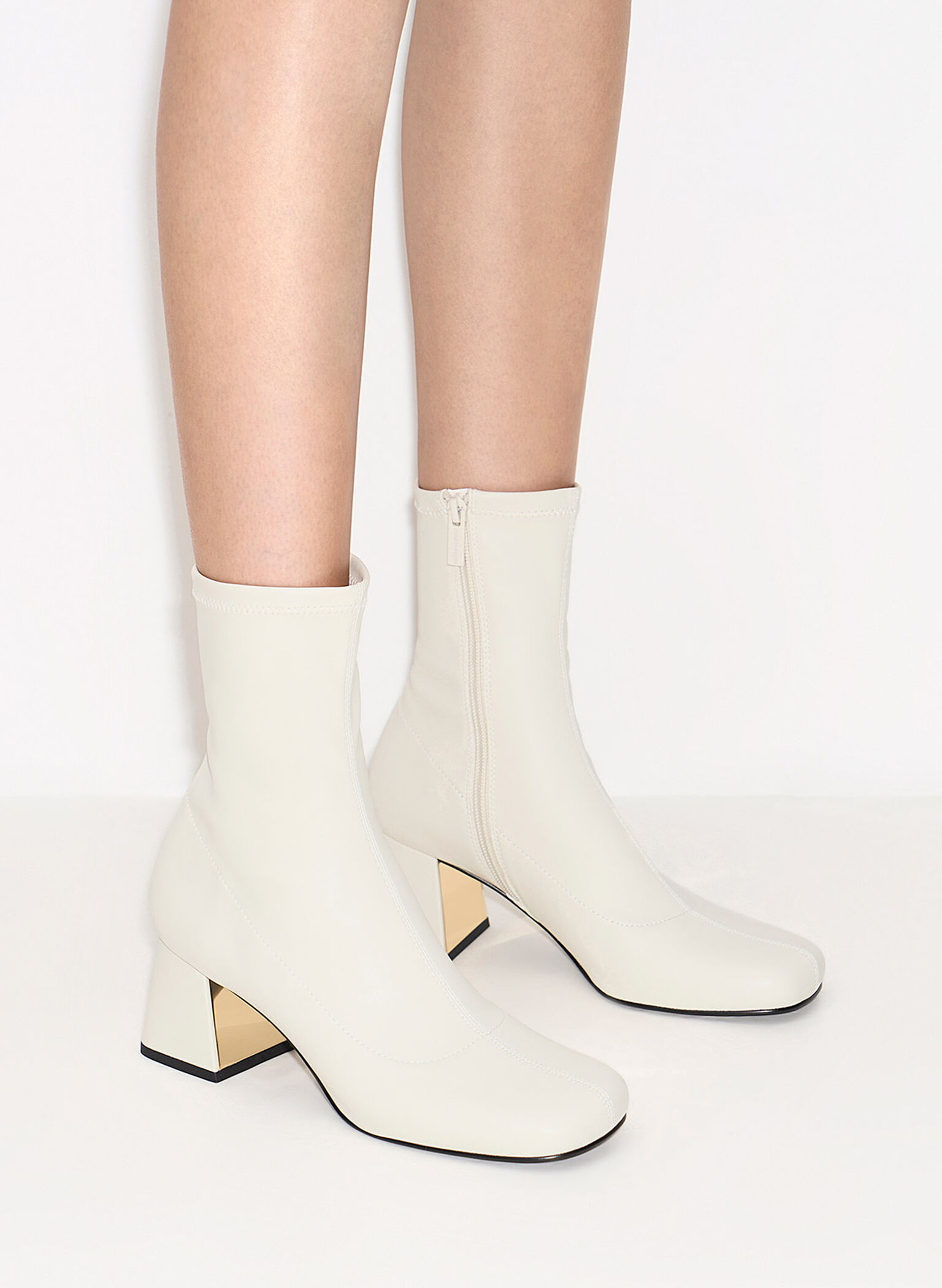 Jully Metallic Trapeze Heel Ankle Boots, Chalk, hi-res