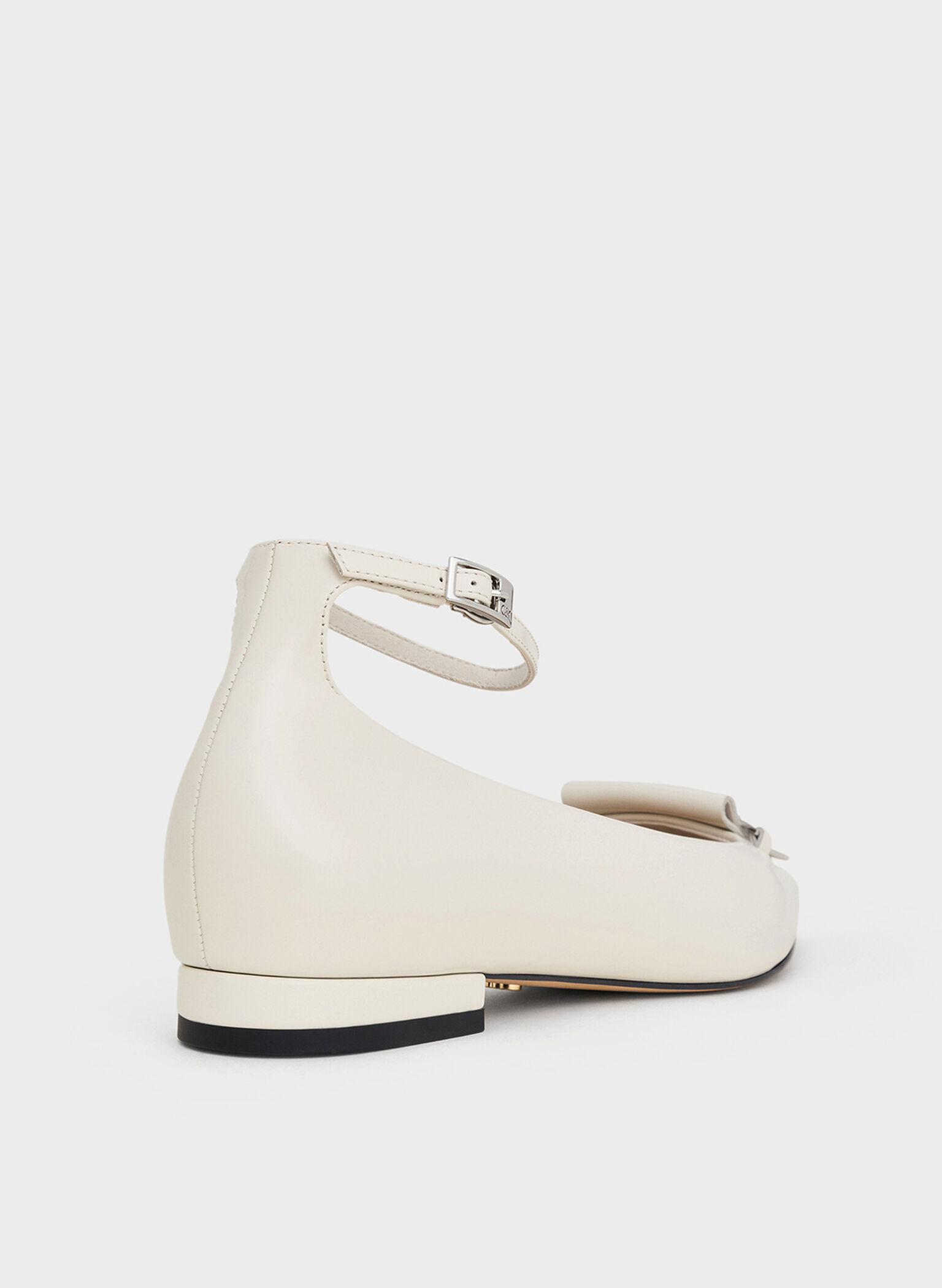 Leather Metallic-Accent Pointed-Toe Ankle-Strap Flats, Chalk, hi-res