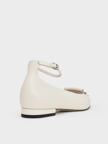 Leather Metallic-Accent Pointed-Toe Ankle-Strap Flats, Chalk, hi-res