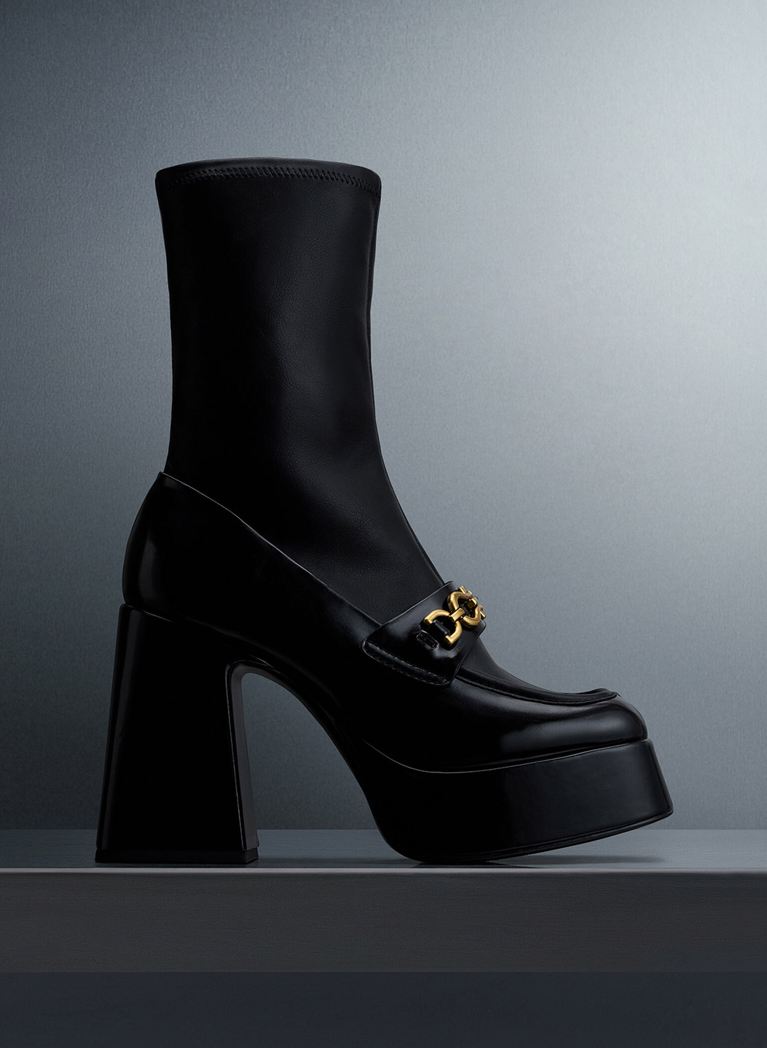 Metallic Accent Platform Ankle Boots, Black, hi-res