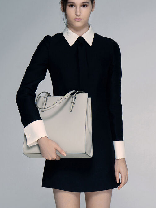 Double Handle Tote Bag, Grey, hi-res