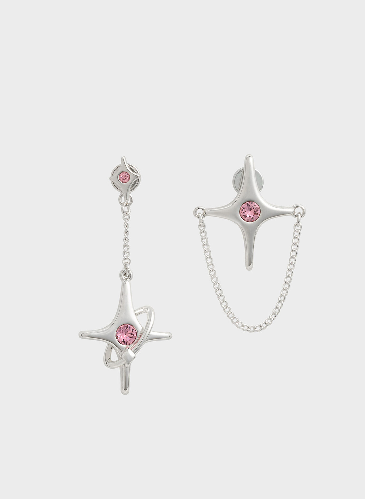 Estelle Star Crystal Mismatch Drop Earrings, Silver, hi-res