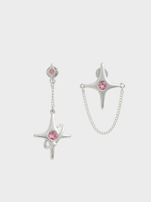 Estelle Star Crystal Mismatch Drop Earrings, Silver, hi-res