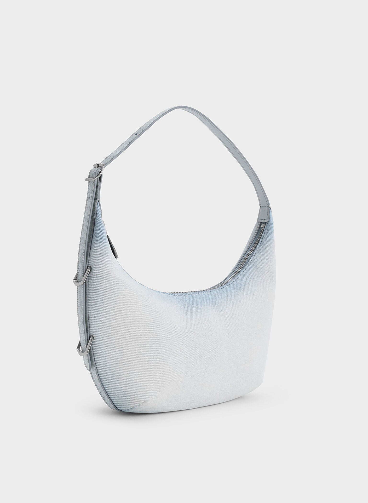 Bryna Denim Curved Hobo Bag, Light Washed Denim, hi-res