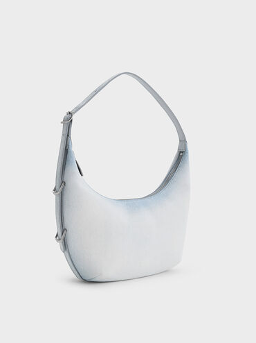 Bryna Denim Curved Hobo Bag, Light Washed Denim, hi-res