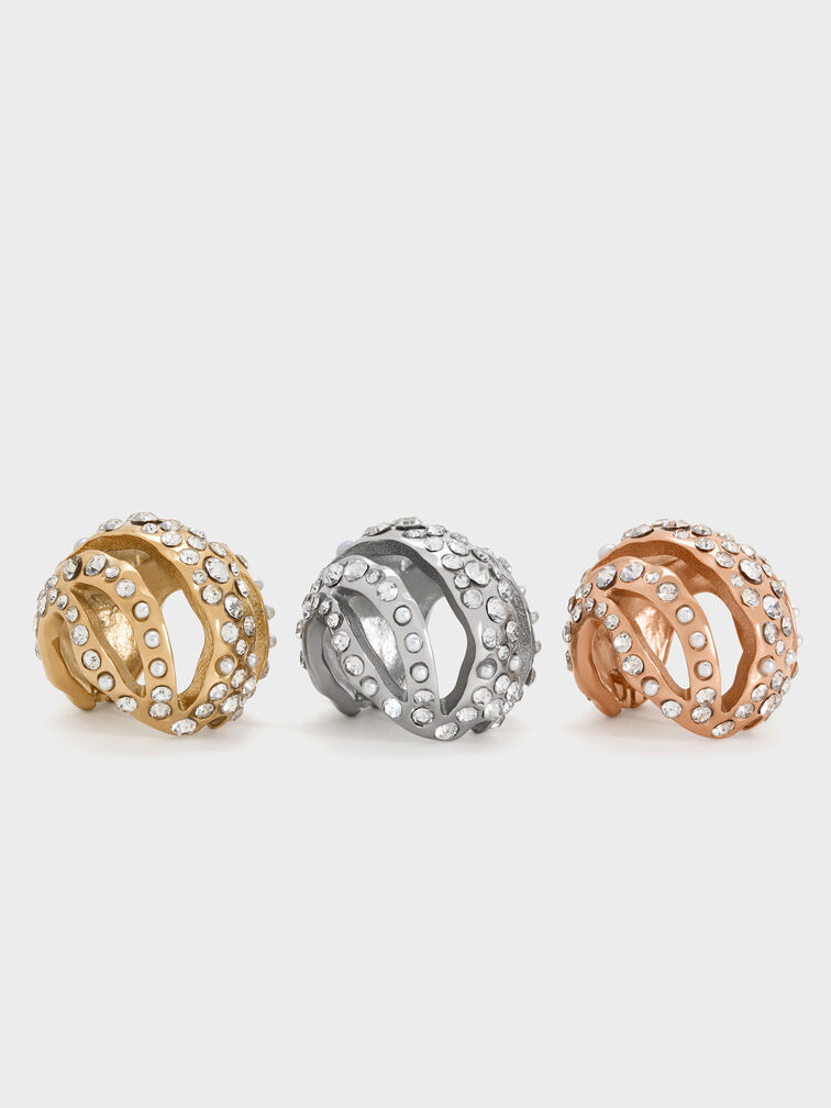 Aine Crystal Sculptural Hoop Earrings, Rose Gold, hi-res