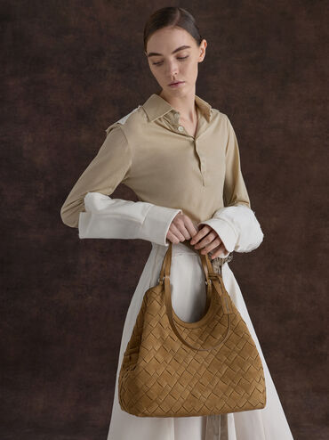 Ivette Recycled Suede Woven Tote Bag, Sahara Sand, hi-res