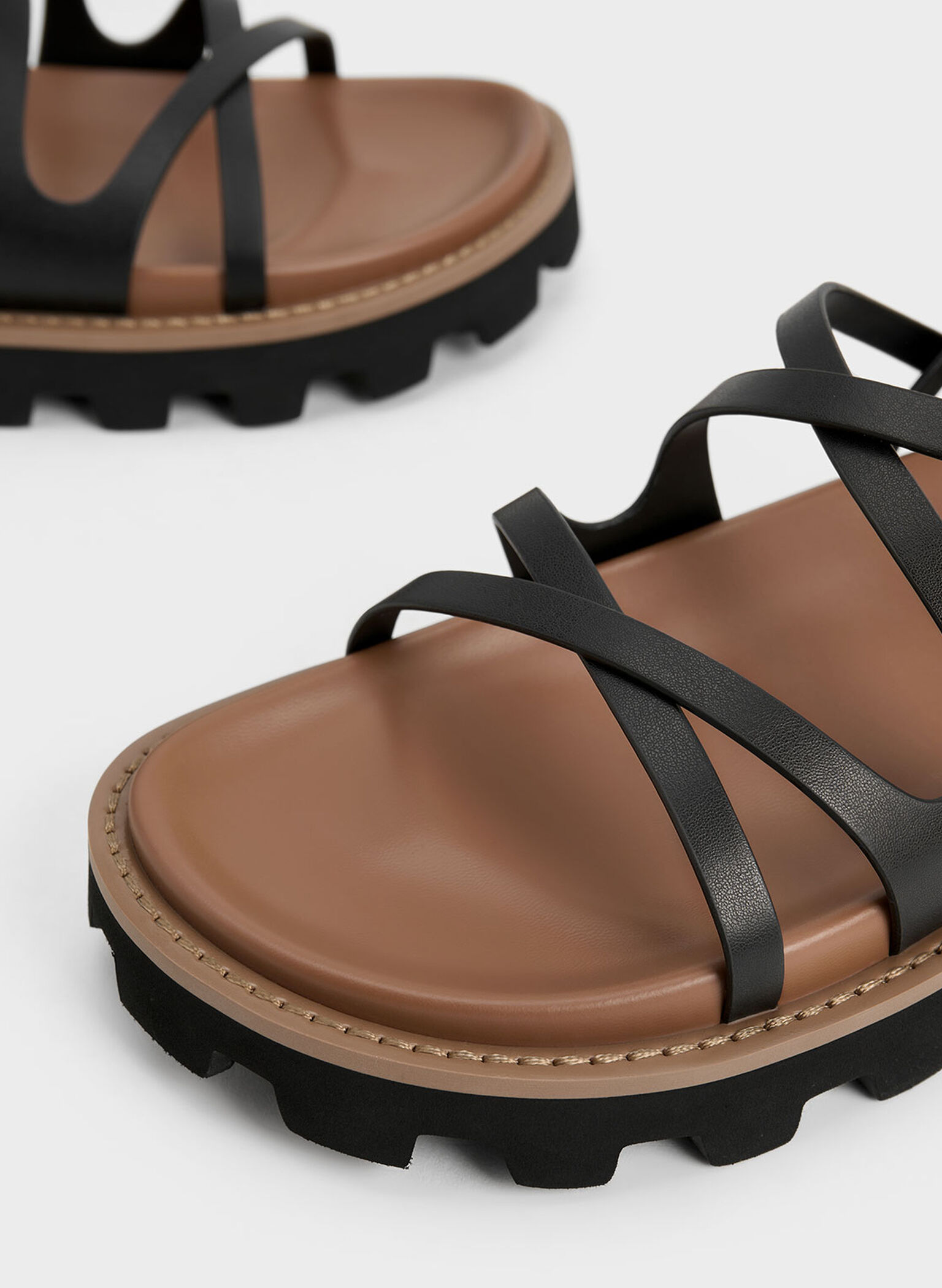 Crossover Ankle-Strap Sandals, Black, hi-res