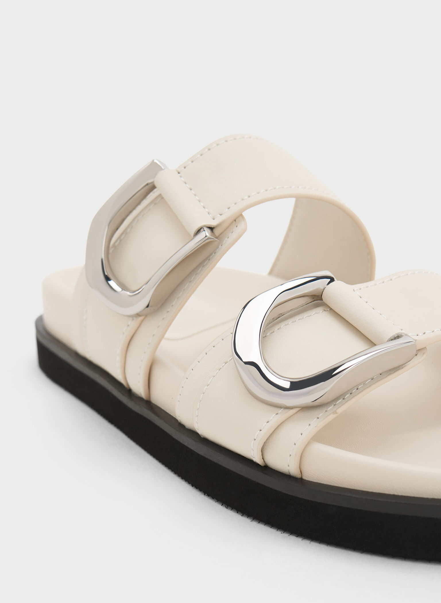 Gabine Buckled Leather Slides, Chalk, hi-res