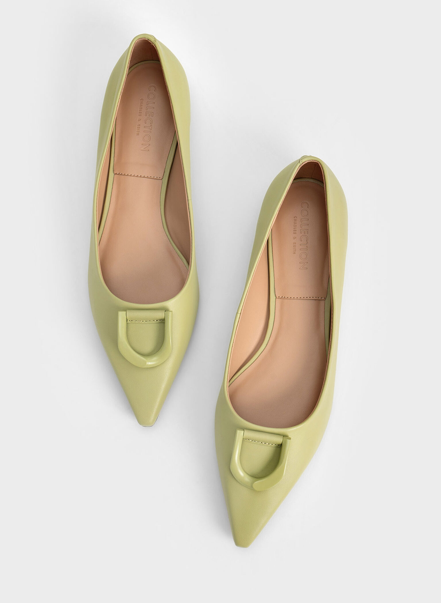 Gabine Leather Ballerinas, Green, hi-res