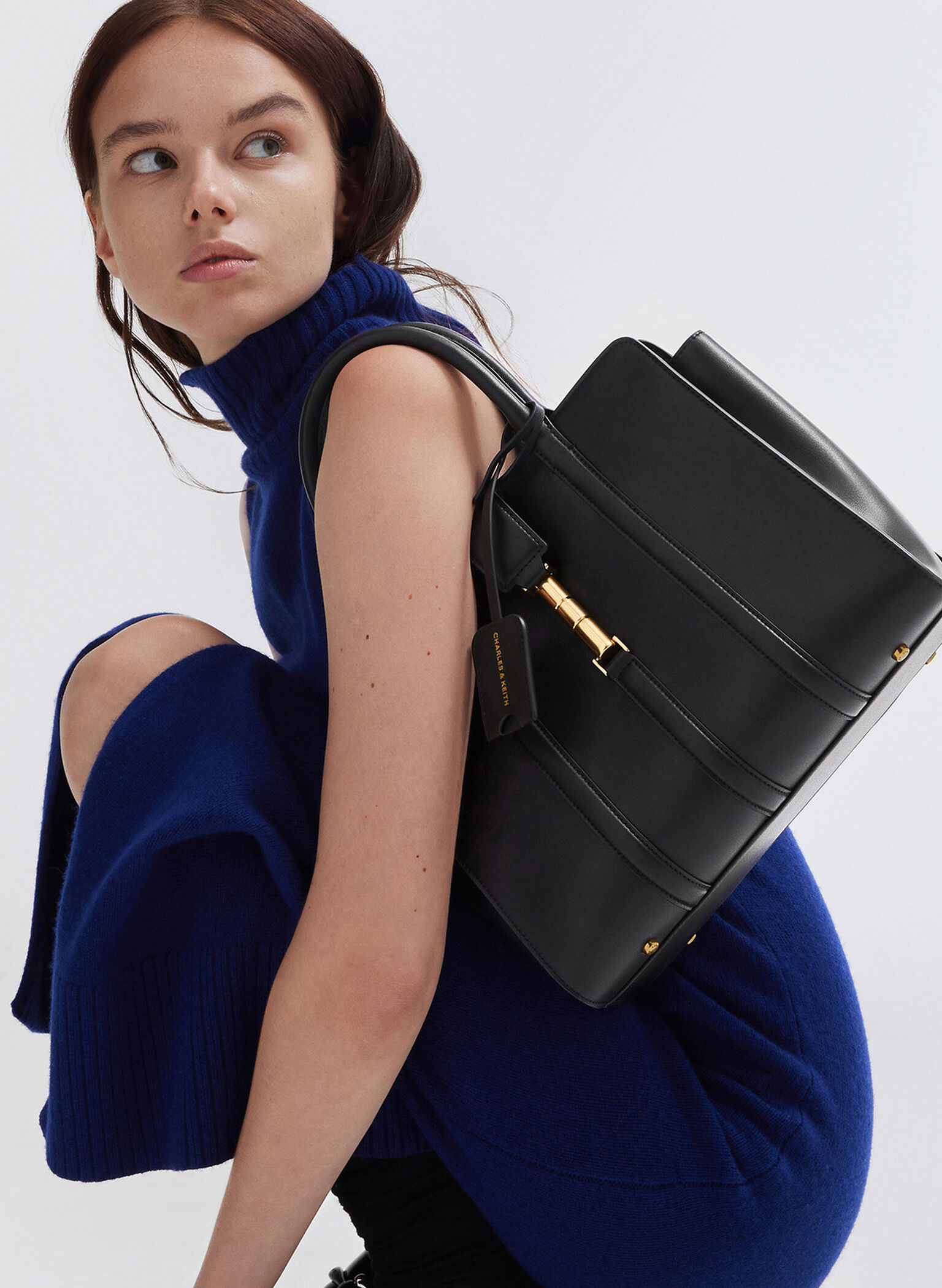 Large Cesia Metallic Accent Tote Bag, Black, hi-res