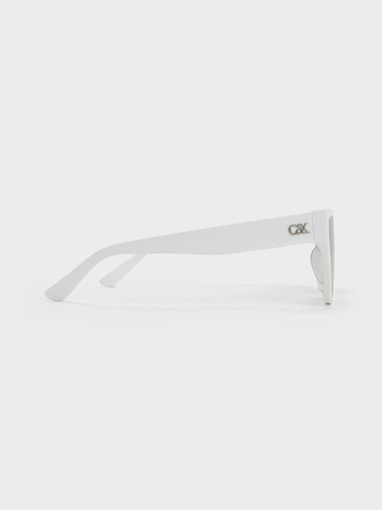 Recycled Acetate Angular Sunglasses, White, hi-res