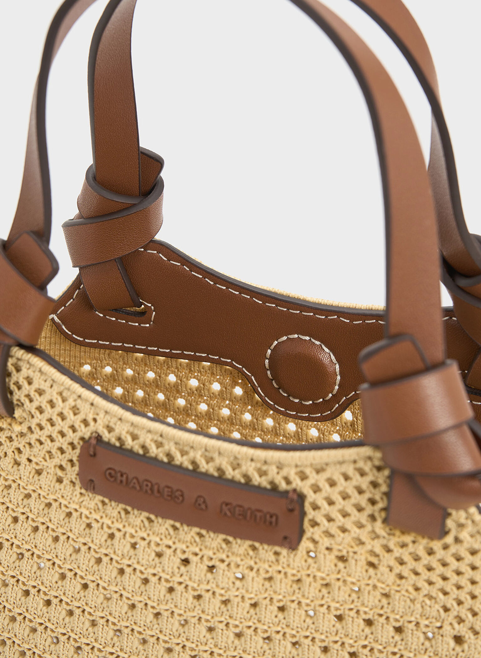 Ida Knotted Handle Knitted Tote Bag, Beige, hi-res