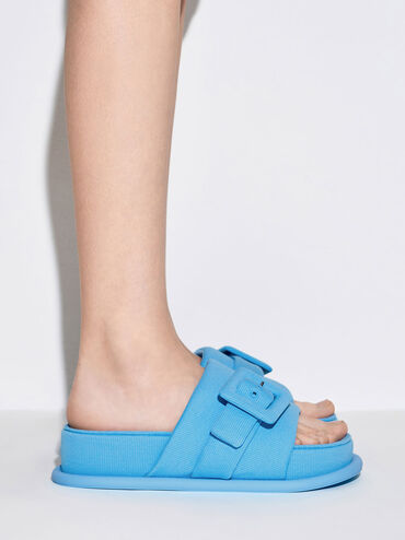 Sinead Woven Buckled Slide Sandals, Blue, hi-res