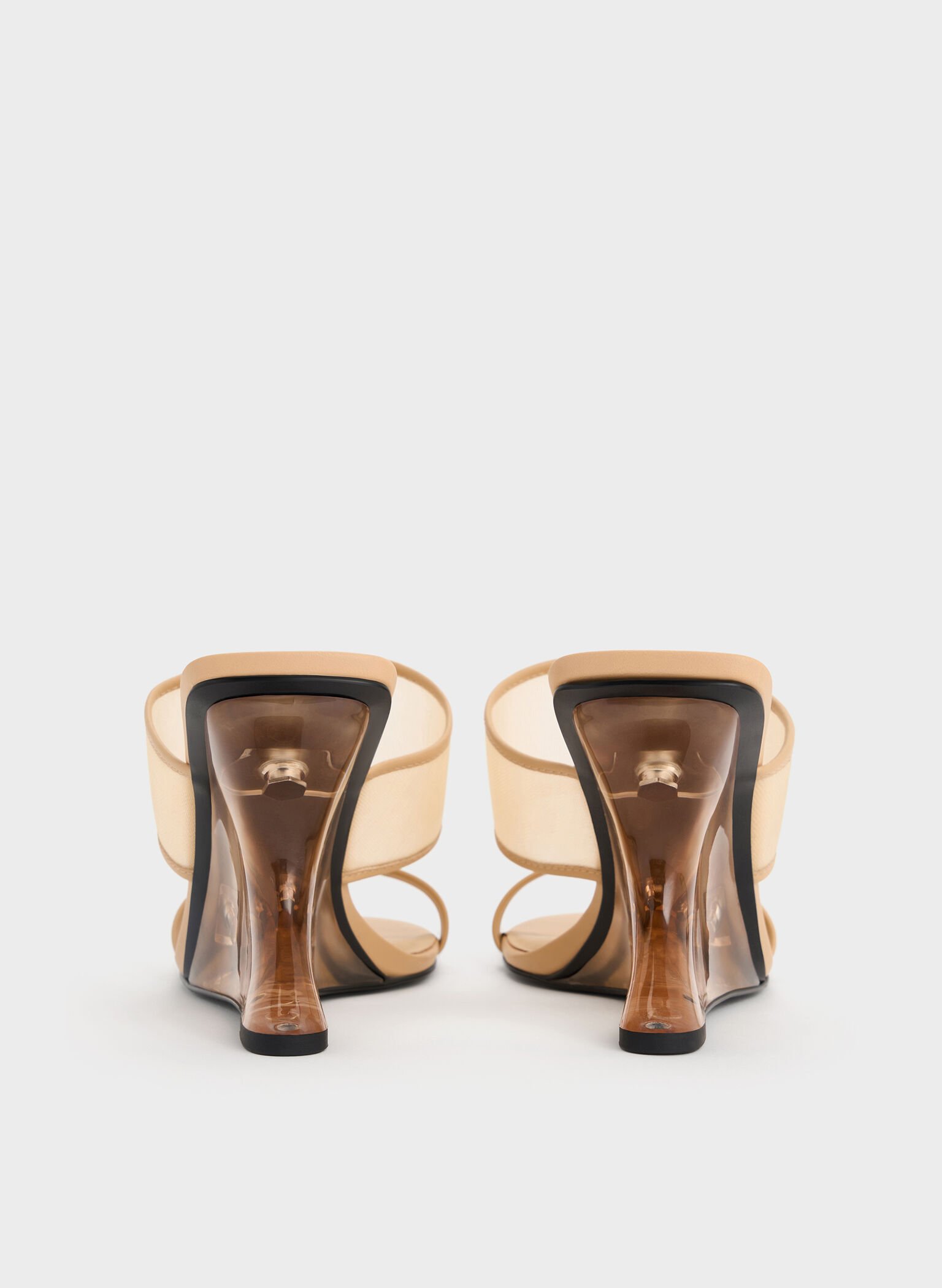 Mesh Sculptural-Heel Wedges, Nude, hi-res